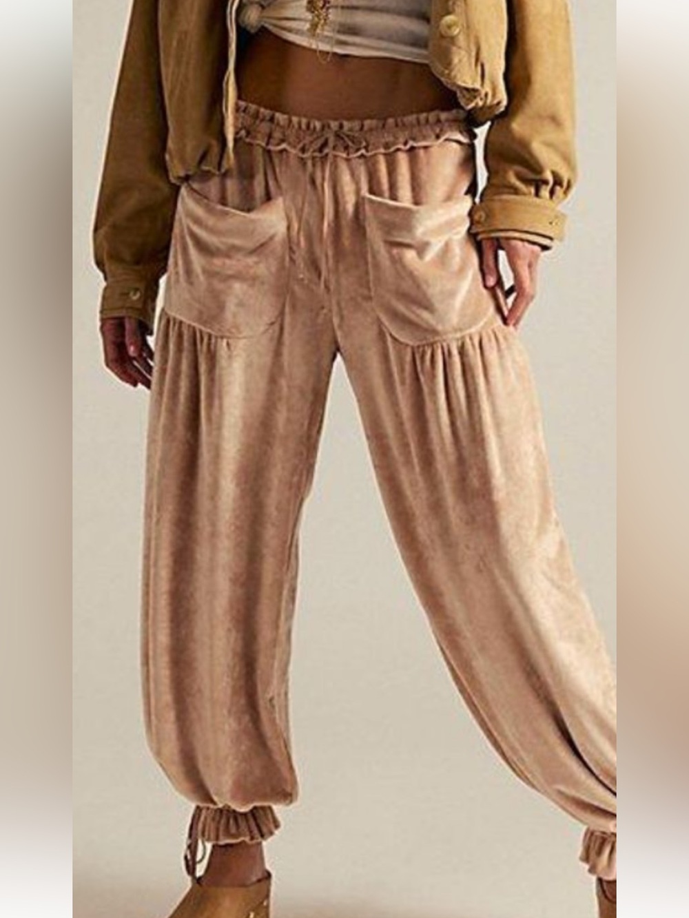 NWT $148 Free People Velour Low-Rise
Parachute Pants in Natural - Picture 2 of 4